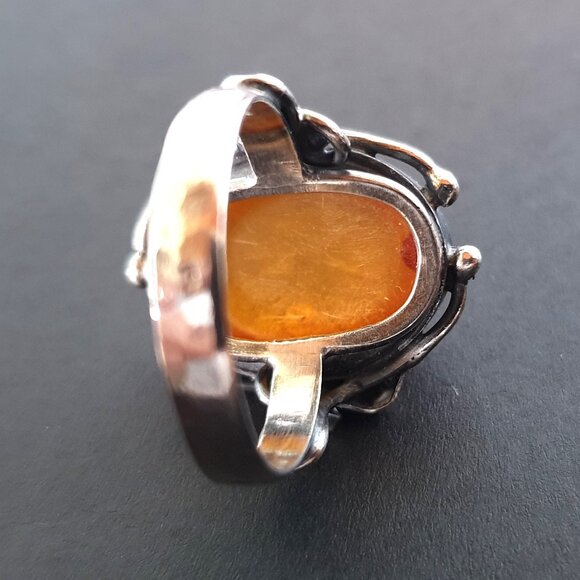 One of a Kind Antique Art Nouveau Baltic Amber Sterling Silver Floral Ring - Picture 9 of 14